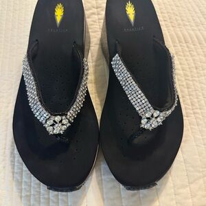Volatile Black Rhinestone Sandals Elegant V-Strap